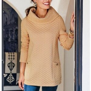 Soft Surroundings Shelby Cowl Neck Quilted Pullover Size Medium